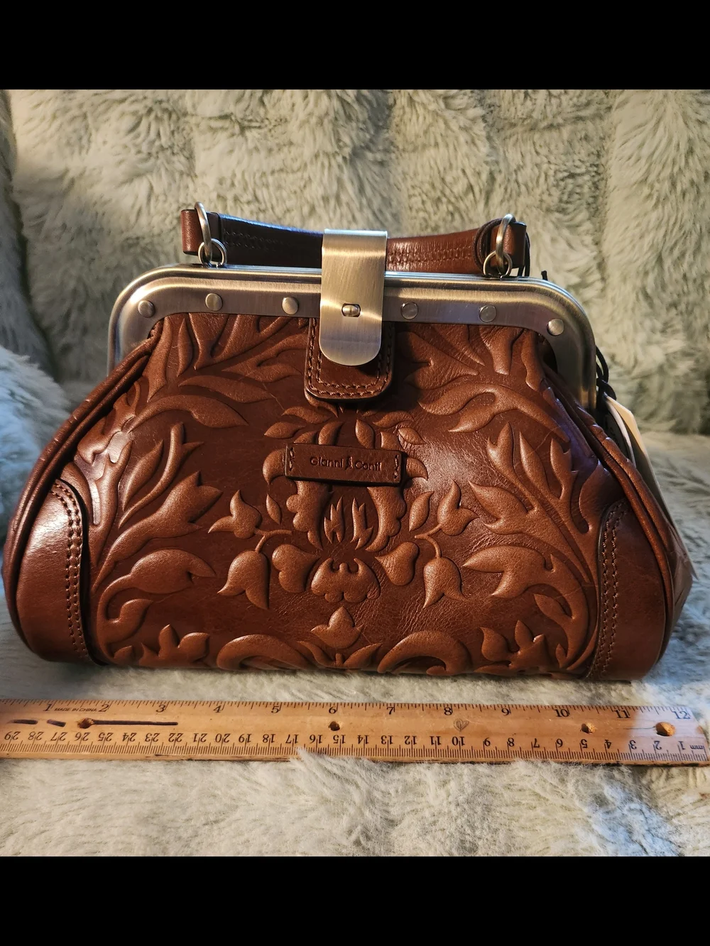 Gianni Conti Lt. Brown Leather Sachel Handbag Crossbody Purse